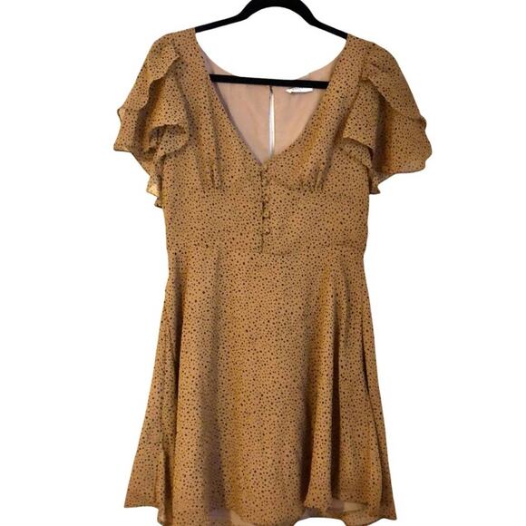 Storia • Brown and Black Polka Dot Flutter Sleeve Mini Dress Size Medium - Picture 1 of 8